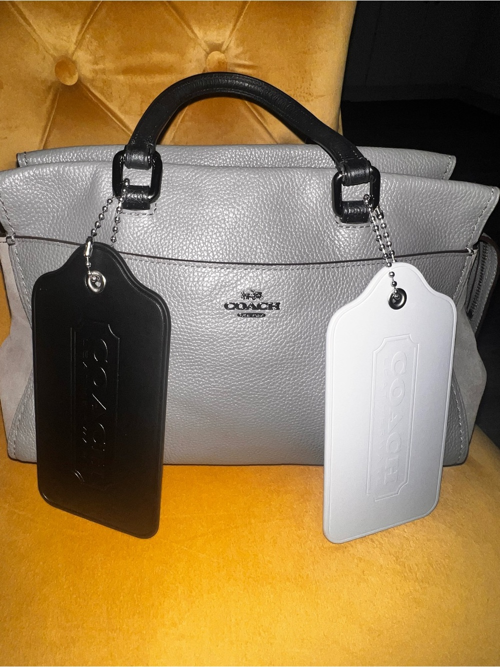 Coach Gray Leather & Suede Handbag - Magnetic Closures on end - No Long Handle